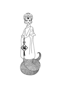 生肖蛇IP形象國潮插畫線稿