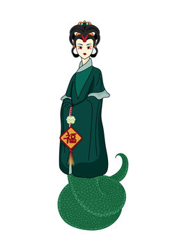手繪生肖蛇IP形象國(guó)潮插畫