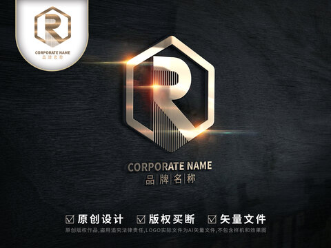 线条感R字母logo