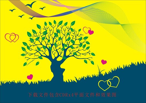 條紋線(xiàn)條植物大樹(shù)愛(ài)心底紋
