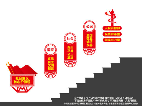 核心价值观楼梯党建文化墙