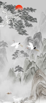 山水屏風(fēng)隔斷壁畫