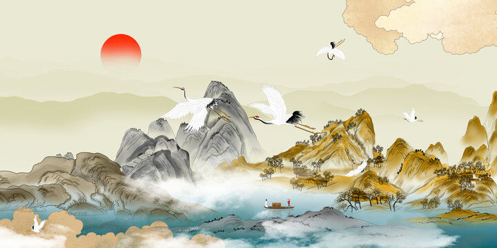 國(guó)畫山水插畫