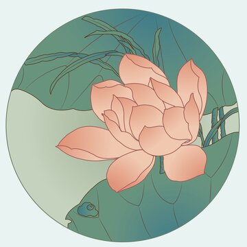 荷花荷葉國(guó)潮彩繪中式矢量手繪