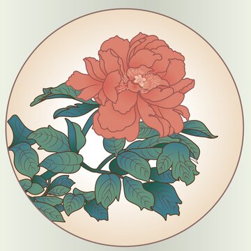 牡丹花朵國(guó)潮彩繪中式矢量手繪