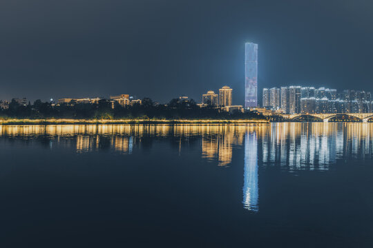 柳州柳江与江滨建筑夜景