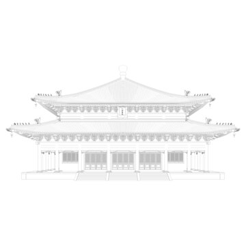 重檐攢尖立面線稿
