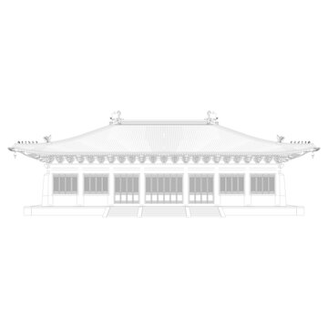 單檐廡殿立面線稿