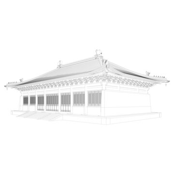 單檐廡殿軸測線稿