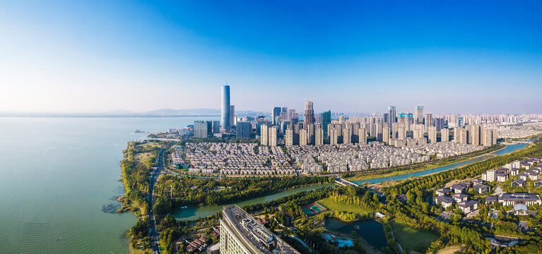 苏州市吴江区太湖新城航拍全景