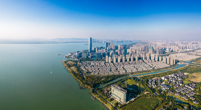 苏州市吴江区太湖新城航拍全景