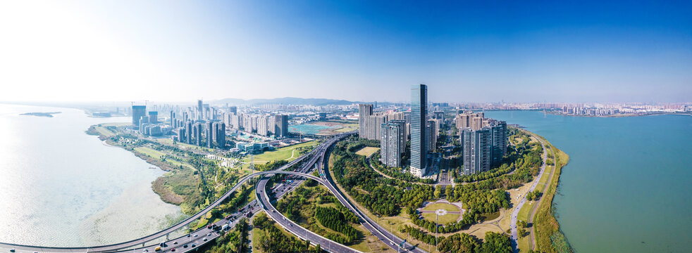 苏州市吴中区太湖新城航拍全景