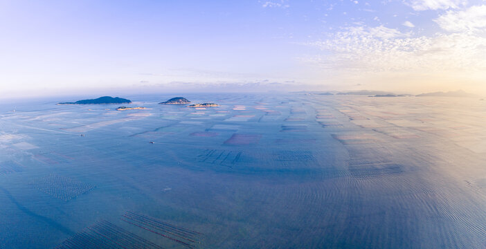 航拍福建霞浦海山夕阳晚霞