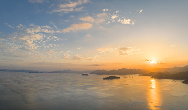 航拍福建霞浦海山夕阳晚霞