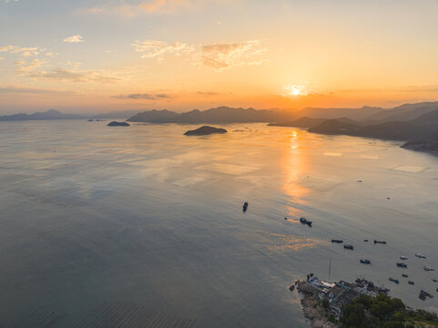 航拍福建霞浦海山夕阳晚霞