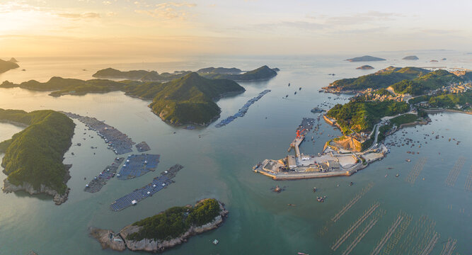 航拍福建霞浦海上日出