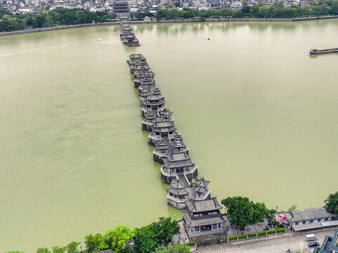 航拍广东潮州广济桥