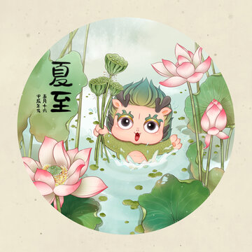 夏至龍寶在荷花塘里摘蓮蓬