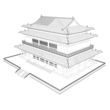 歇山三重檐鳥瞰線稿