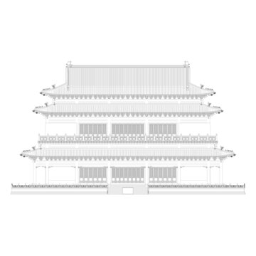 歇山三重檐正立面線稿