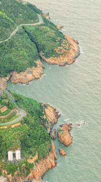 航拍浙江温州石塘半岛海岸