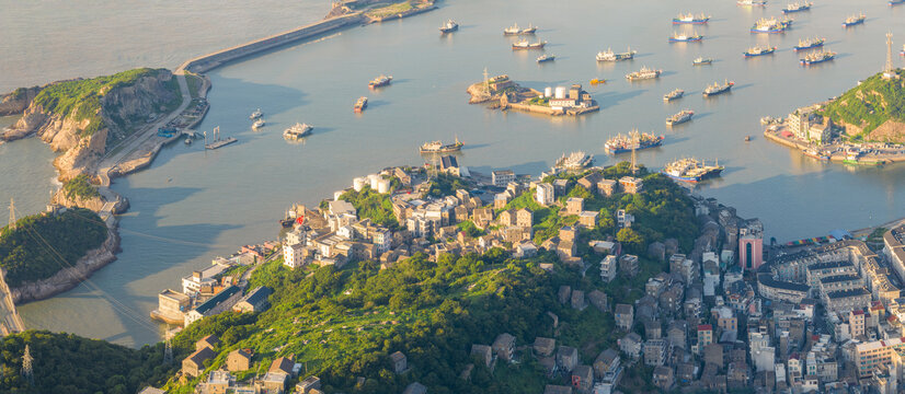 航拍浙江温州石塘半岛海港