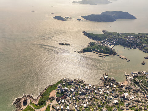 航拍浙江温州石塘半岛日出