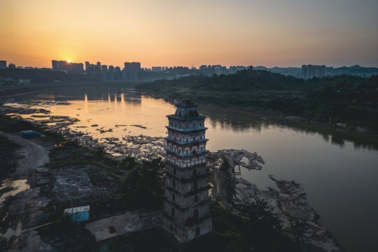 广安白塔日落风景