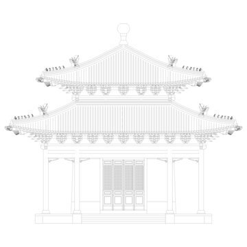 重檐攢尖正立面線稿