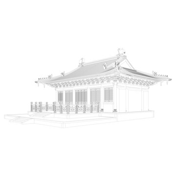 觀音殿軸測(cè)線稿