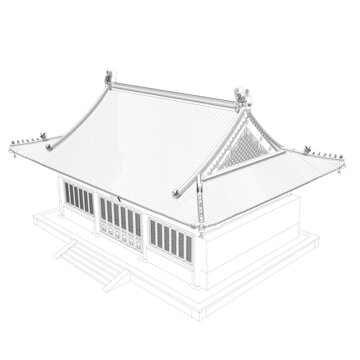 彩绘歇山鸟瞰线稿