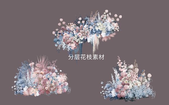 蓝粉撞色花手绘