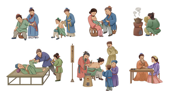 手繪古風(fēng)人物傳統(tǒng)文化中醫(yī)看病