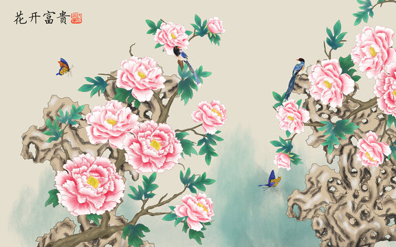 牡丹花裝飾畫