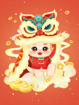 龍年國(guó)潮喜慶春節(jié)新年金龍舞獅