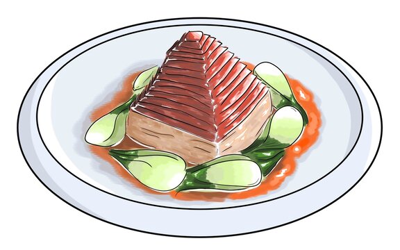 宝塔肉宝塔扣肉手绘美食插画