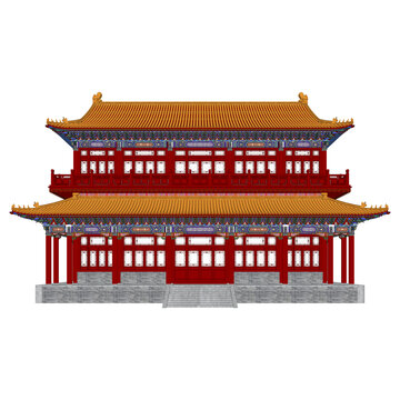 彩繪歇山樓閣背立面效果