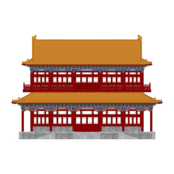彩繪歇山樓閣正立面效果