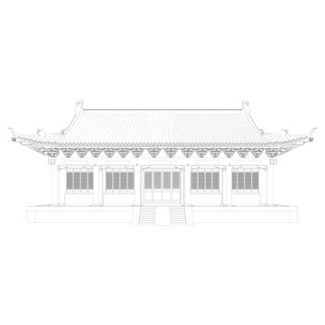 彩繪單檐歇山立面線稿