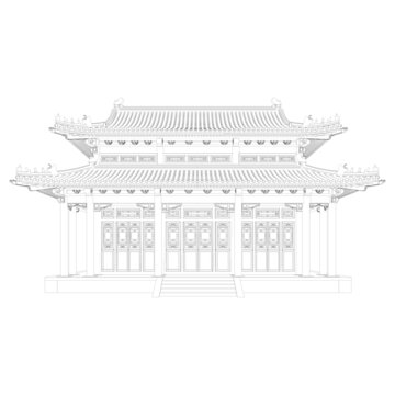 彩繪重檐歇山立面線稿