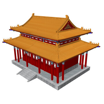 彩繪重檐歇山鳥瞰效果