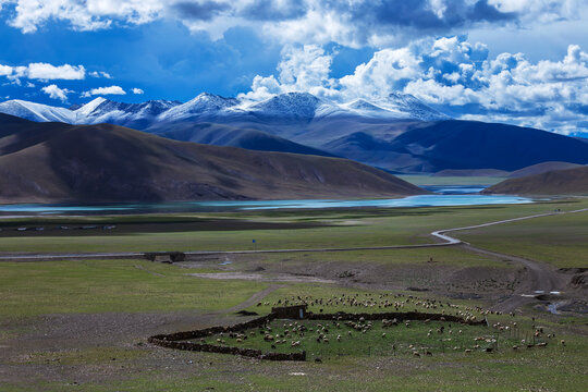 西藏高原草原海子风光