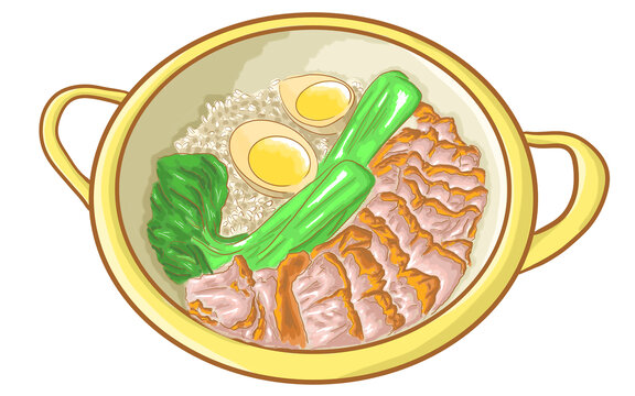 港式叉燒飯手繪美食插畫