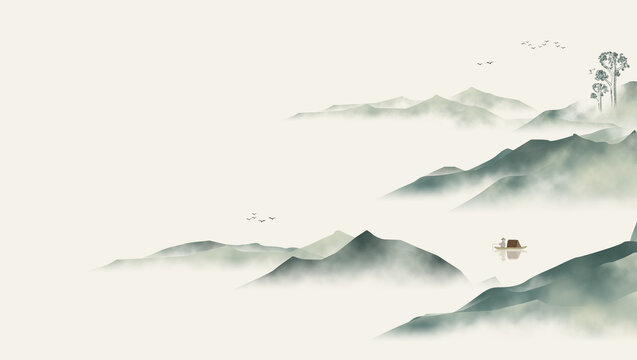 青綠中式山水