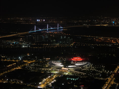 航拍南京大剧院夜景