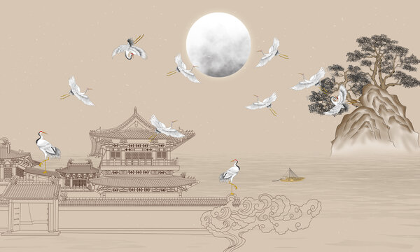 古典古建筑背景墻