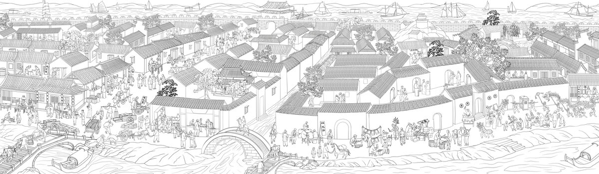 古代城鎮(zhèn)線稿