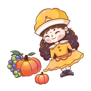 感恩節(jié)異域少女和南瓜葡萄