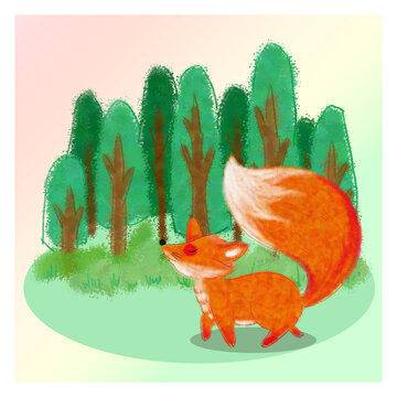 手绘森林狐狸