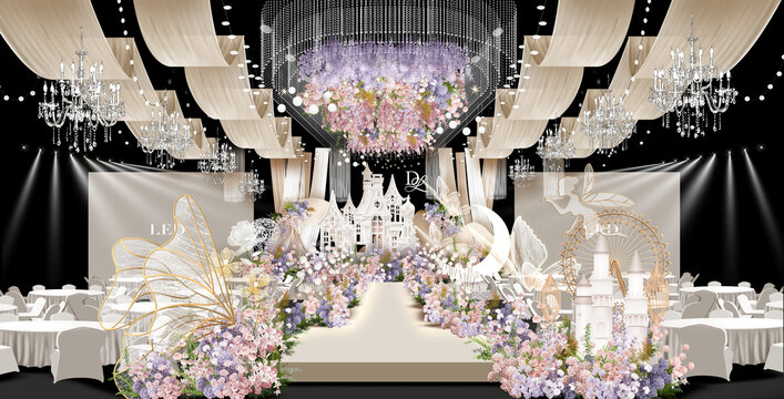 香槟紫婚礼舞台效果图